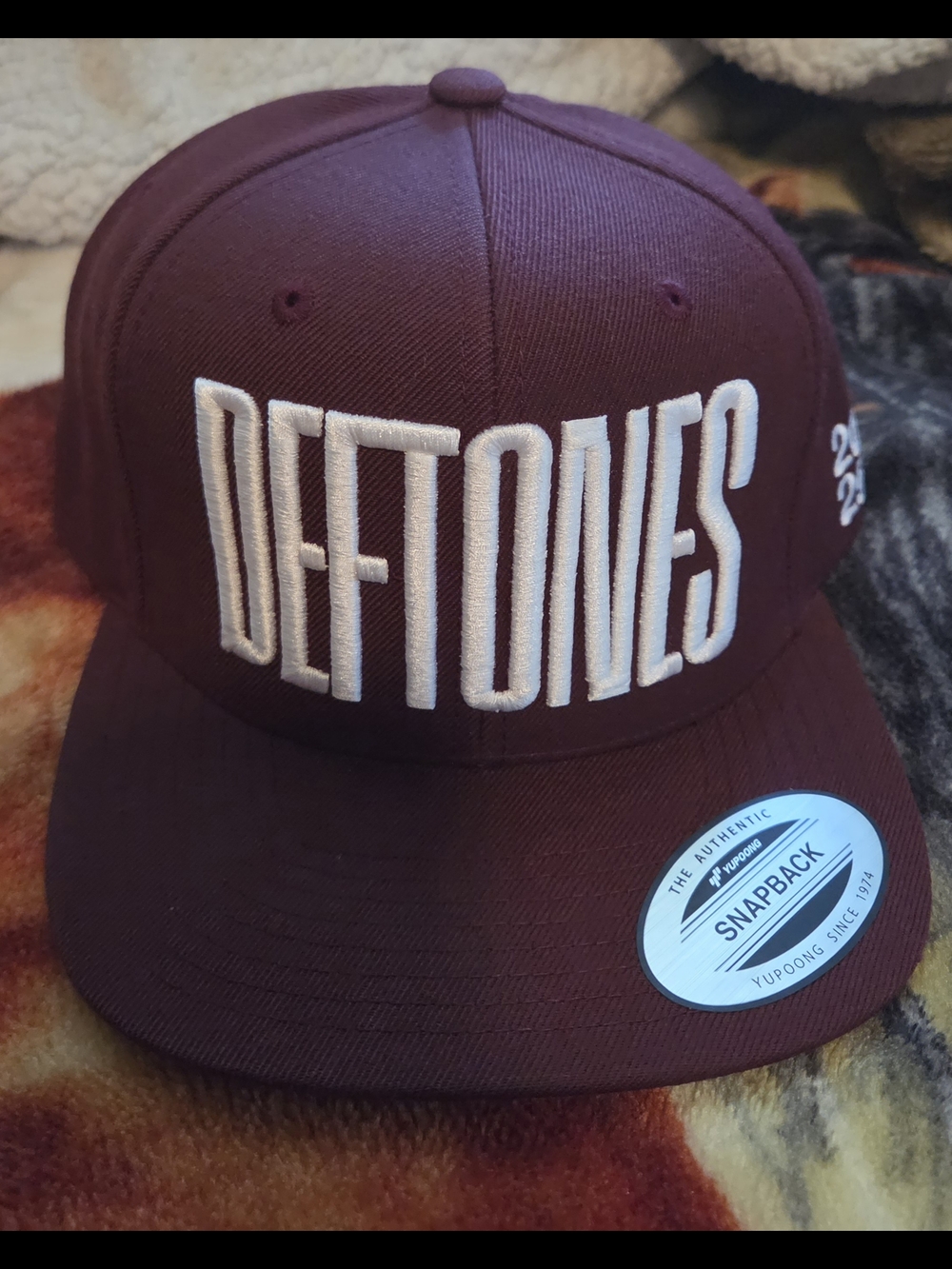 Yupoong Deftones Burgundy Snapback Hat with Green Undervisor